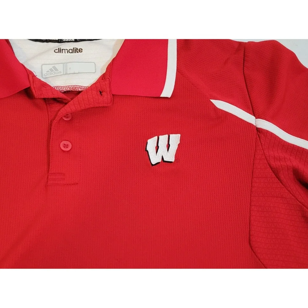 Adidas Climalite Wisconsin Badgers Mens XL Embroidered Red Collared T-Shirt 1030